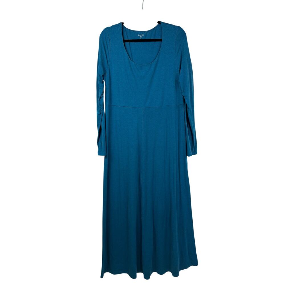 Garnet Hill Blue Scoop Neck Long Sleeve Maxi Dress Size XL Made in Ukraine